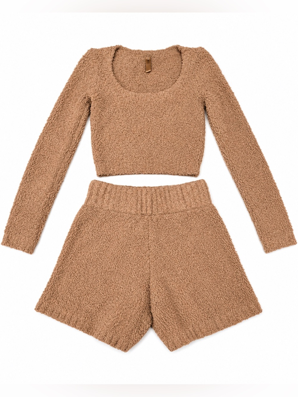 SKIMS Cozy Knit Bouclé Knit 2-Piece Crop Top & Shorts Set S/M Camel
